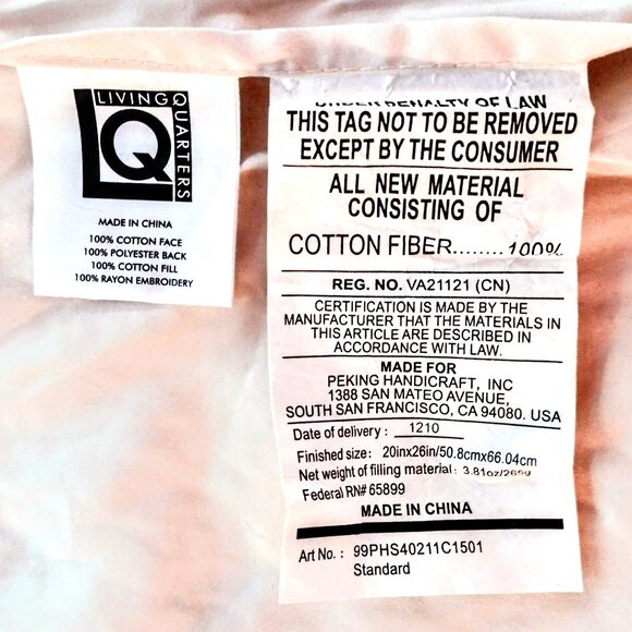 Quilted Ivory Pillow Sham (1 STD) ~ Lavender Embroidered Floral ~ 20 X 26 ~ NEW! - Picture 9 of 13